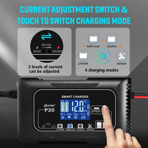 12V/24V Automatic Smart Battery Charger – 20A Fast Charge for Lithium, LiFePO4, AGM, GEL & SLA
