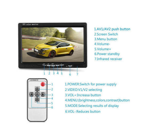 7 inch Monitor Reversing Camera Night Vision Car Rear View Kit