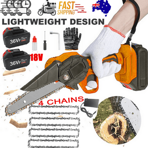 6" Cordless Mini Chainsaw – Dual Battery Orange Edition