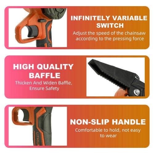 6" Cordless Mini Chainsaw – Dual Battery Orange Edition