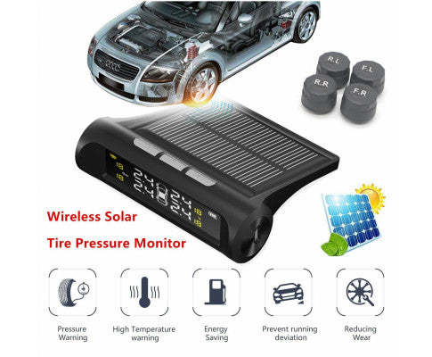 4 Sensor Solar Wireless TPMS Car Tyre Pressure Monitoring System