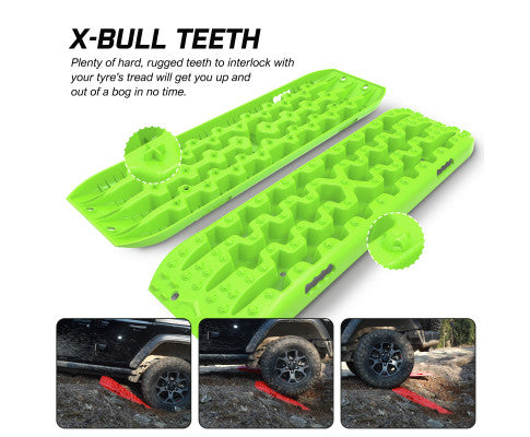 X-BULL 2PCS Recovery Tracks GEN3.0 with Carry Bag + 4PC Mounting Bolts - Green