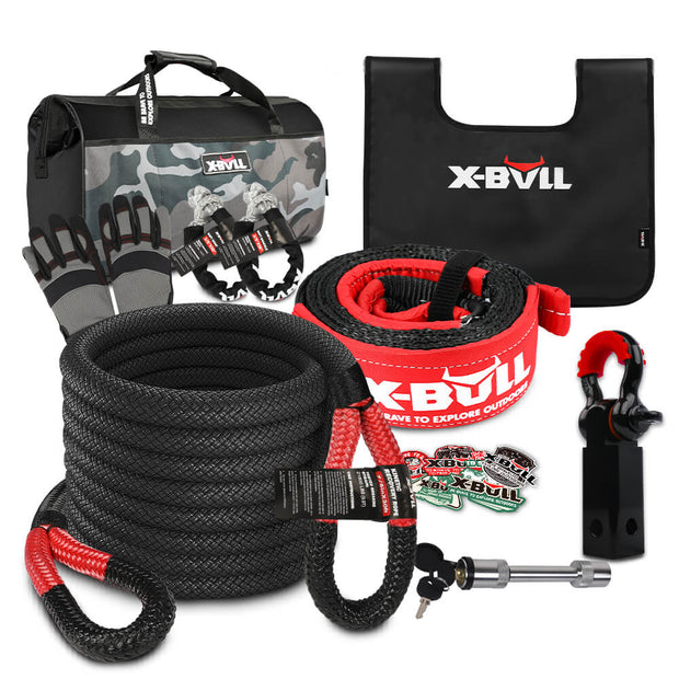 X-BULL Recovery Kit – Kinetic Rope + Hitch Receiver + 5T Power Gear!