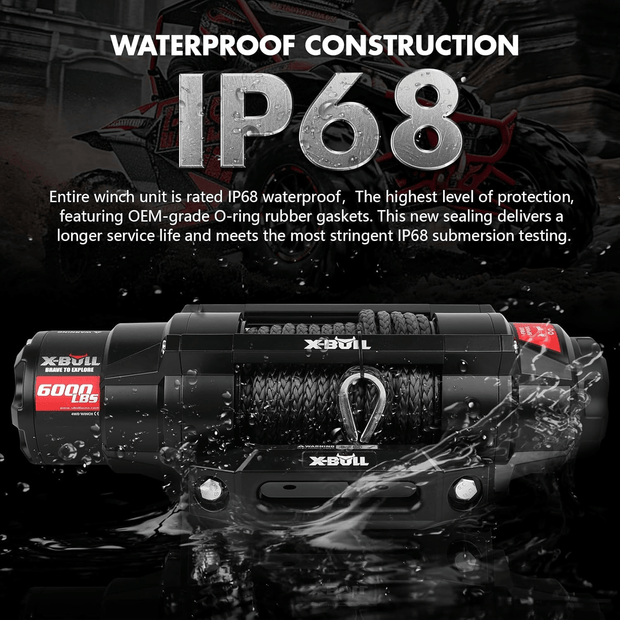 X-BULL 6000lbs 12V Electric Winch – Synthetic Rope Edition