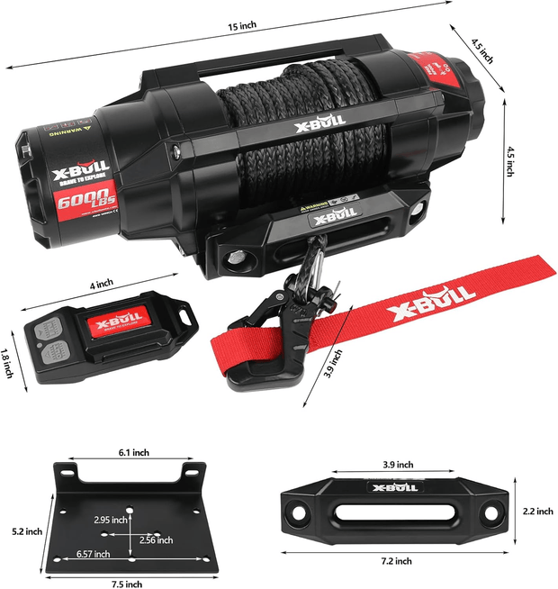 X-BULL 6000lbs 12V Electric Winch – Synthetic Rope Edition
