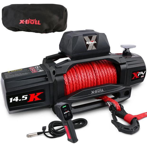 X-BULL 14500LBS 12V Electric Winch – Synthetic Rope + Protective Cover