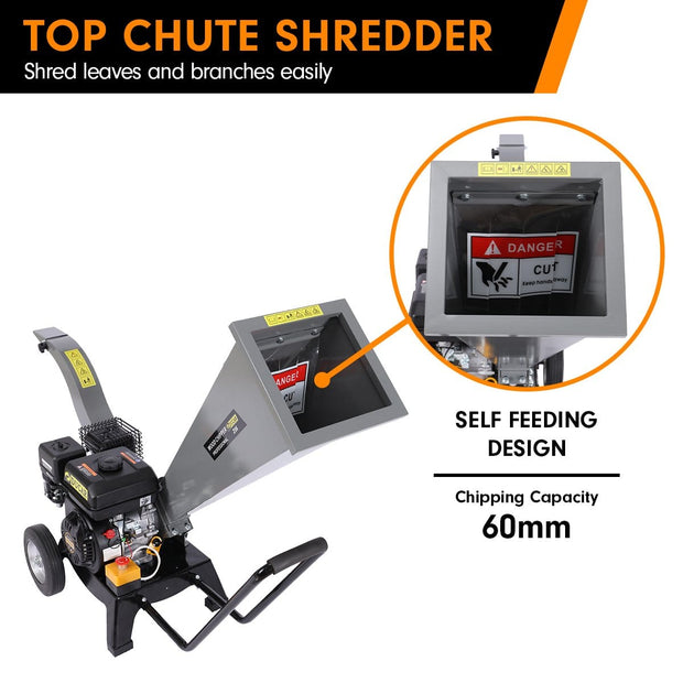 7hp Wood Chipper Shredder Mulcher Grinder Petrol Silver