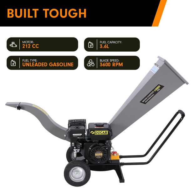 7hp Wood Chipper Shredder Mulcher Grinder Petrol Silver