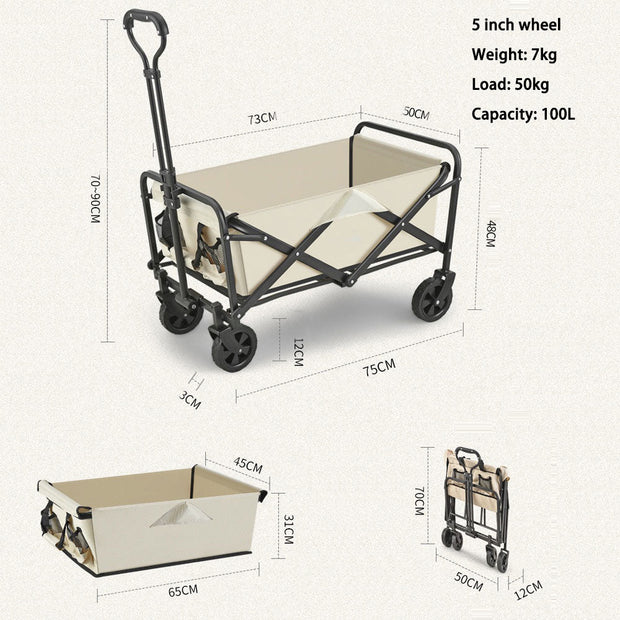 5 Inch Wheel Black Folding Beach Wagon Cart Trolley