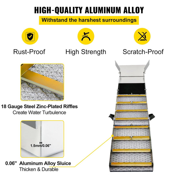 Folding Aluminum Sluice Box, Compact 50" Sluice Box
