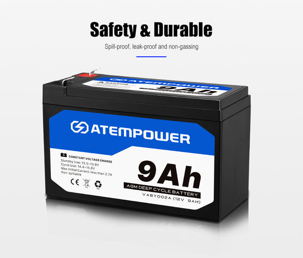 Atem Power 12V 9AH AGM Battery AMP Lead Acid SLA Deep Cycle Battery