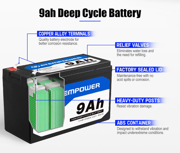 Atem Power 2X 9AH AGM Battery AMP Lead Acid SLA Deep Cycle Battery