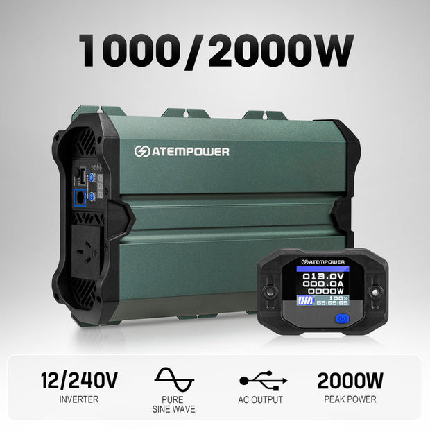 Atem Power 1000W/2000W Pure Sine Wave Inverter 12V to 240V Remote Control