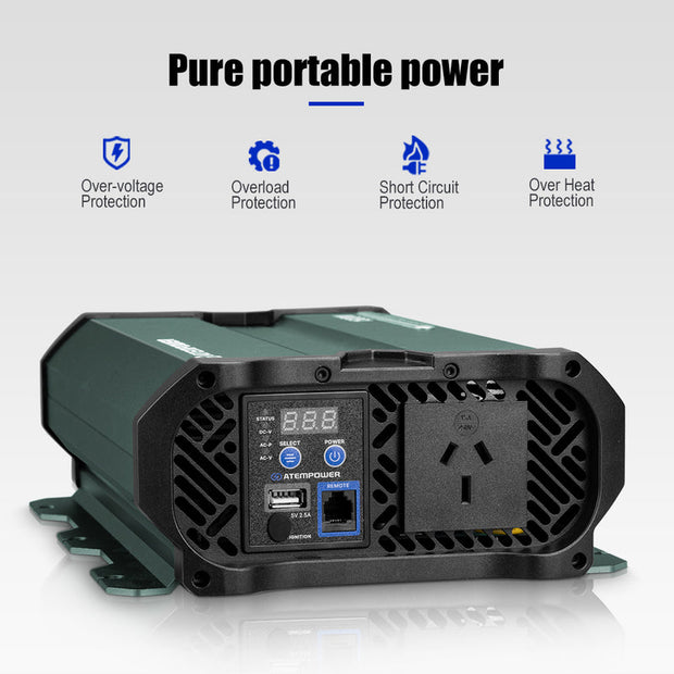 Atem Power 1000W/2000W Pure Sine Wave Inverter 12V to 240V Remote Control