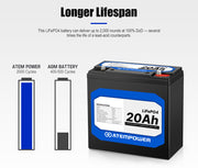 ATEMPOWER 20Ah 12V LiFePO4 Lithium Battery
