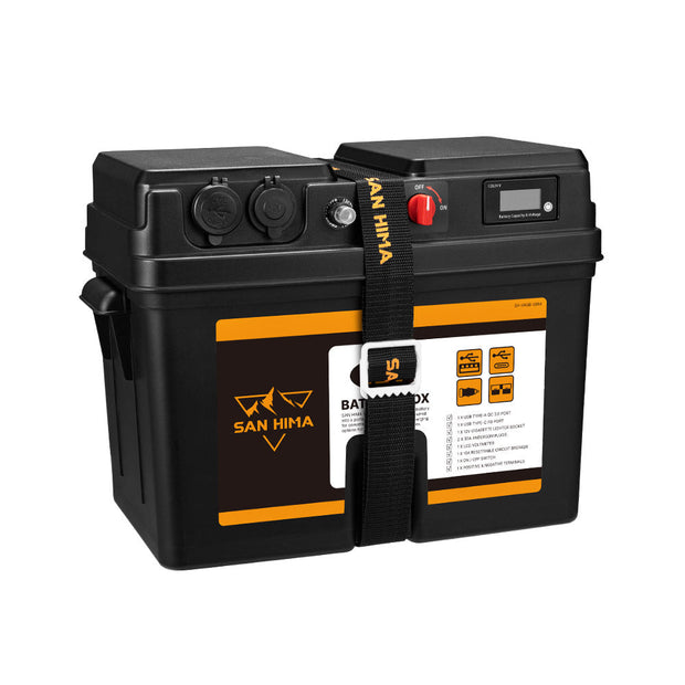 SAN HIMA Battery Box Portable 12V 2x USB & Cig Socket Deep Cycle AGM Universal