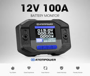 Atem Power Battery Monitor High Low Voltage w/Shunt Wire 12V Battery 100A