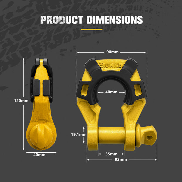 Bunker Indust Pair Bow Shackle 4.75Ton Rated 3/4” D-Ring with Isolator Yellow