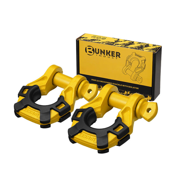 Bunker Indust Pair Bow Shackle 4.75Ton Rated 3/4” D-Ring with Isolator Yellow