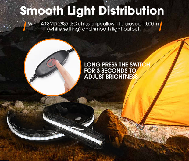 2X 12V 1.3M LED Camping Strip Light Flexible 2835 SMD Amber