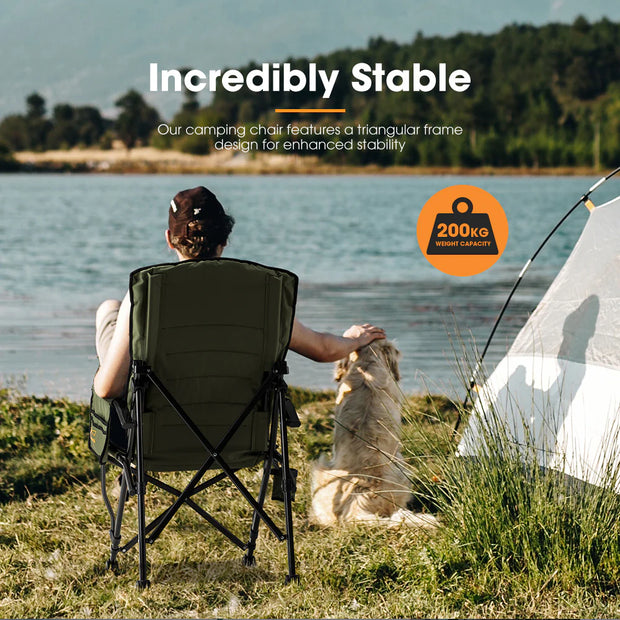 San Hima Folding Camping Chair Outdoor Portable Thick Padding Recliner Green
