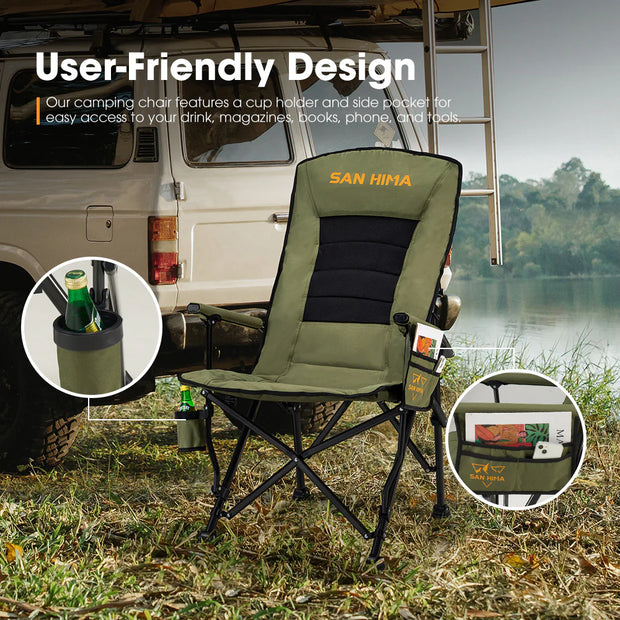 San Hima Folding Camping Chair Outdoor Portable Thick Padding Recliner Green