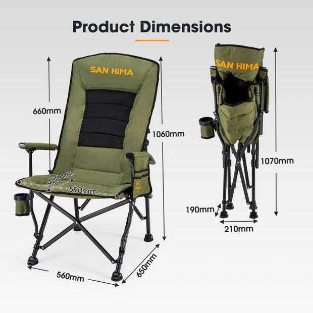 San Hima Folding Camping Chair Outdoor Portable Thick Padding Recliner Green