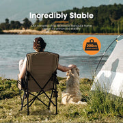 San Hima Folding Camping Chair Outdoor Portable Thick Padding Recliner Khaki