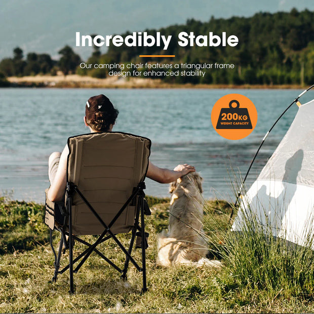San Hima Folding Camping Chair Outdoor Portable Thick Padding Recliner Khaki