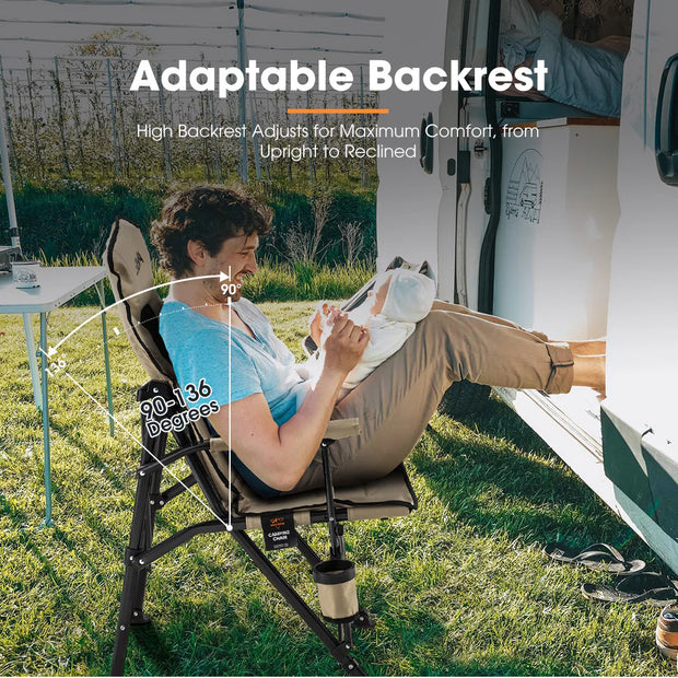 San Hima Folding Camping Chair Outdoor Portable Thick Padding Recliner Khaki