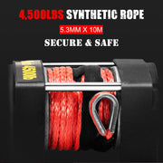 FIERYRED Electric Winch 4500LBS/2045kg 12V Synthetic Rope