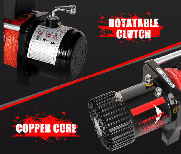 Fieryred 14500LBS 12V Synthetic Rope Electric Winch with Cradle