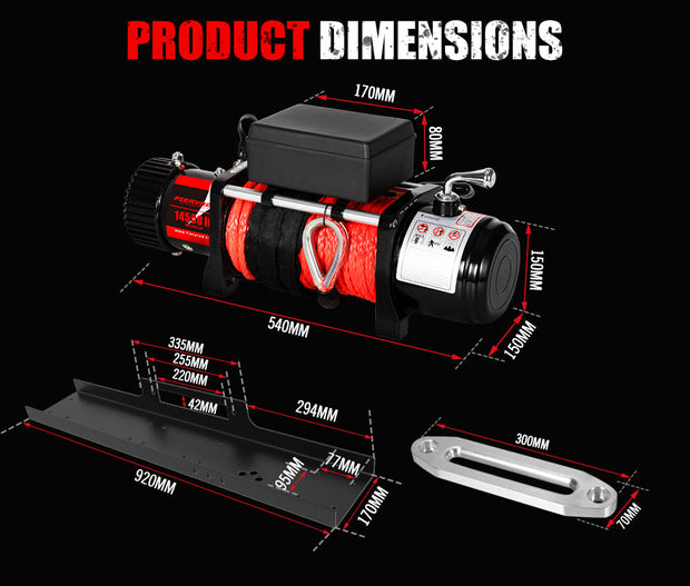 Fieryred 14500LBS 12V Synthetic Rope Electric Winch with Cradle