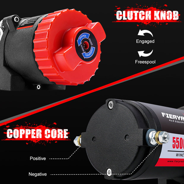 FIERYRED 12V 5500LBS Synthetic Rope Electric Winch