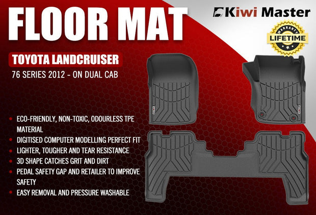 KIWI MASTER Car Floor Mats for Toyota Landcruiser 76 Series 2012 - ON GXL Dual Cab