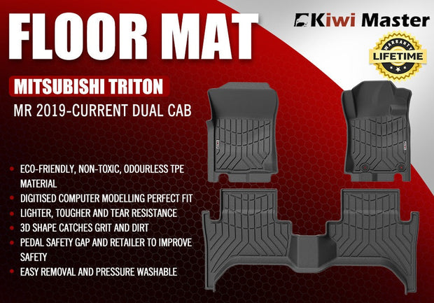 KIWI MASTER Car Floor Mats for Mitsubishi Triton MR 2019-Current Dual Cab