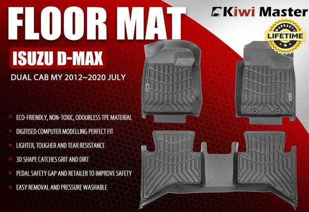 3D TPE Car Floor Mats for ISUZU D-MAX Dual Cab MY 2012~2020 JULY