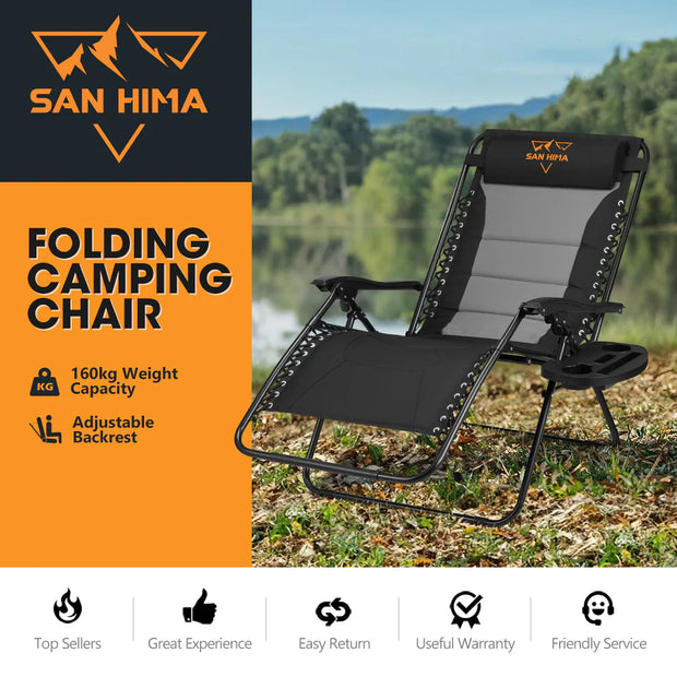 San Hima Folding Camping Chair Portable Lounge Recliner Outdoor Thick Padding