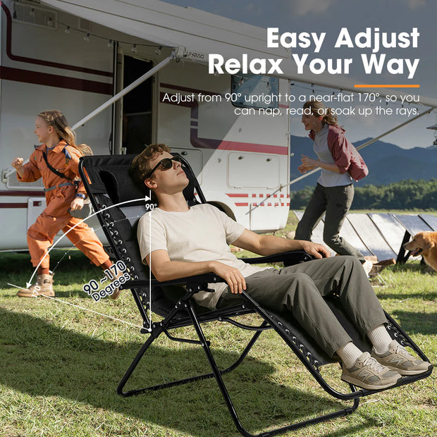 San Hima Folding Camping Chair Portable Lounge Recliner Outdoor Thick Padding
