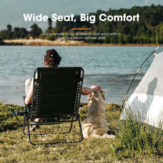 San Hima Folding Camping Chair Portable Lounge Recliner Outdoor Thick Padding