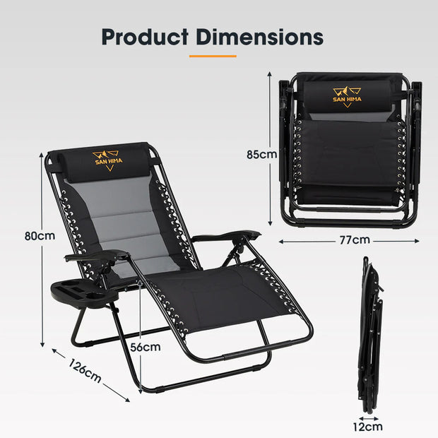 San Hima Folding Camping Chair Portable Lounge Recliner Outdoor Thick Padding