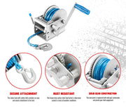 Hand Winch 2000KG/4410LBS 3 Speed Dyneema Synthetic Rope 10M
