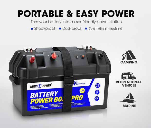 Atem Power 135Ah 12V AGM Deep Cycle Battery Portable + 12V Battery Box Type C