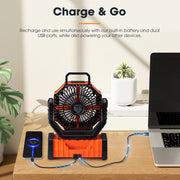 San Hima 20000mAh Portable Camping Fan Rechargeable Tent Fan With LED Light