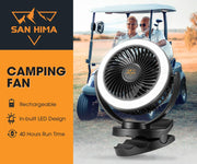 San Hima 10000mAh Portable Camping Fan Rechargeable Clip On Fan With LED Light