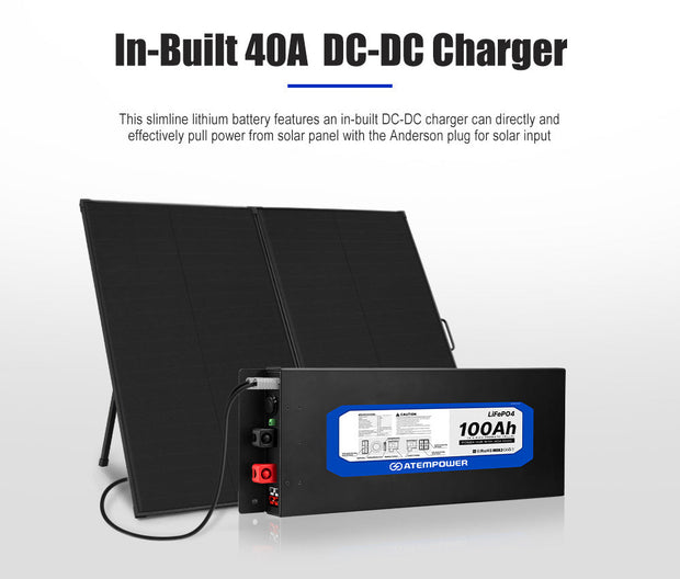 Atem Power 12V 100Ah Slimline Lithium Battery Power Hub With 40A DC-DC Charger