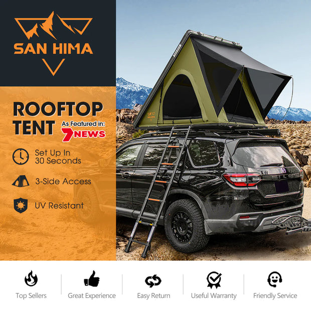 San Hima Kalbarri Lite Rooftop Tent Hardshell With Ladder Green Camping 4x4 4WD