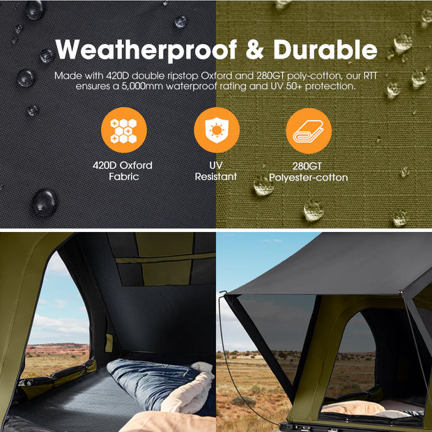 San Hima Kalbarri Lite Rooftop Tent Hardshell With Ladder Green Camping 4x4 4WD