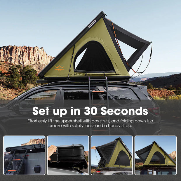 San Hima Kalbarri Lite Rooftop Tent Hardshell With Ladder Green Camping 4x4 4WD