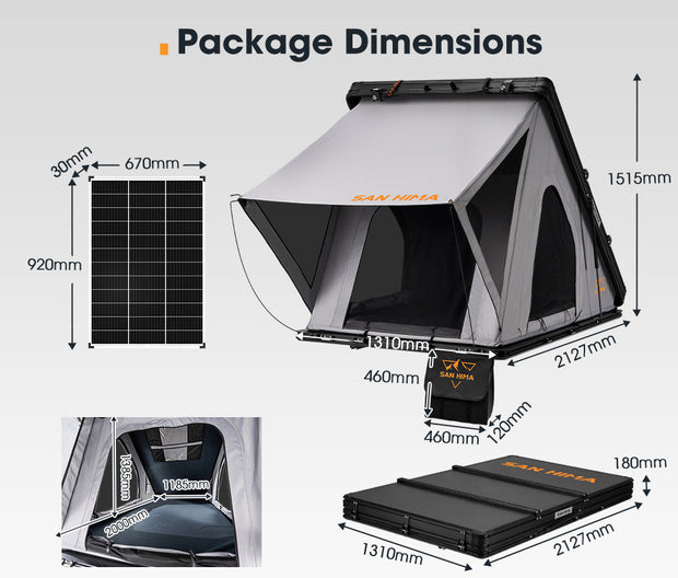 San Hima Kalbarri Roof Top Tent Hardshell With Roof Rack + 130W Solar Panel